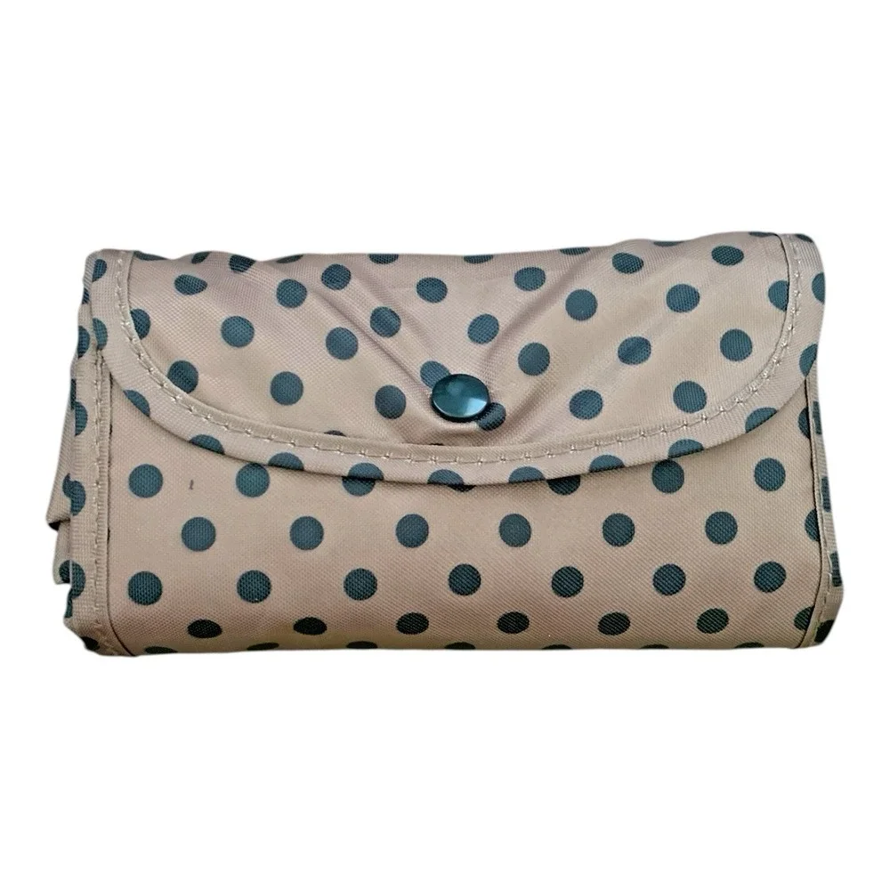 Unbranded Folding Reusable Tote Bag Set Paisley Polka‎ Dot Blue Tan 5 Piece Set